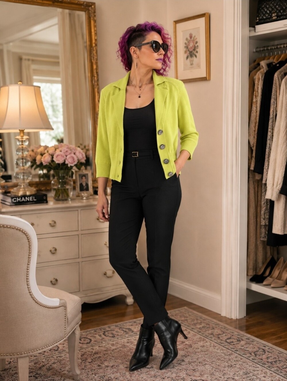 Kenneth Cole New York Y2K Lime Green Cotton Knit Cardigan Blazer Womens PM
